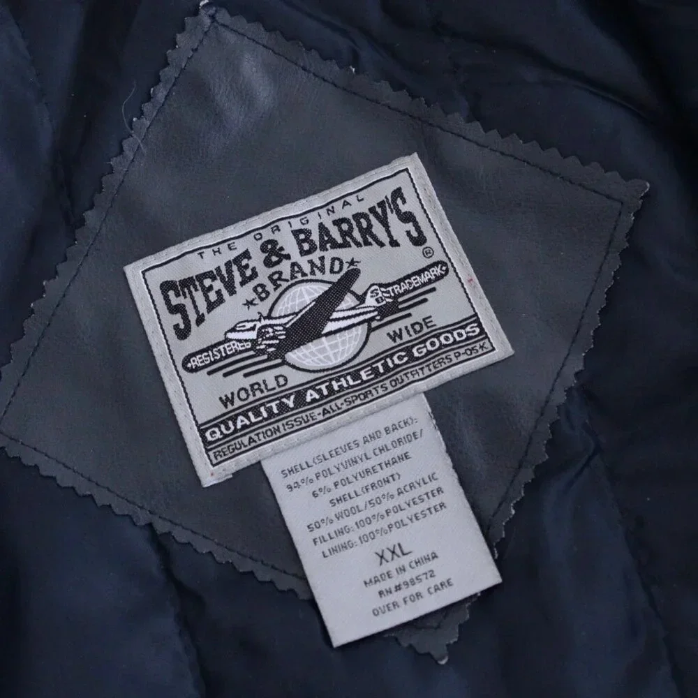 Vintage 90S Steve And Barrys British Flag Navy And Cream Wool Blend Faux Leather - Picture 5 of 16